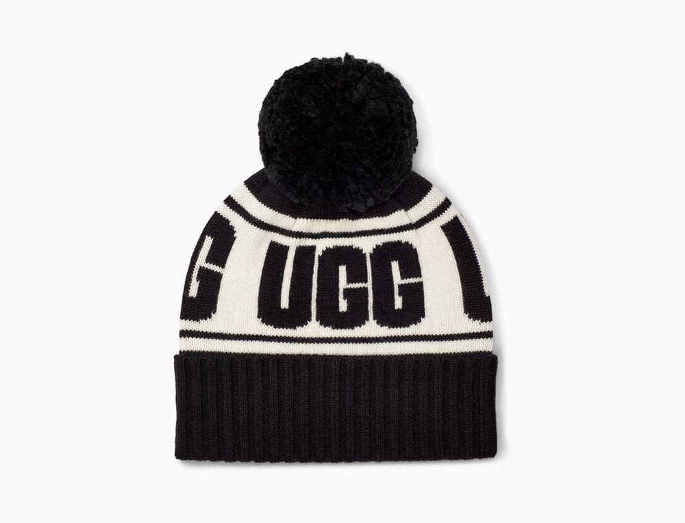 Ugg Beanies Womens - Ugg Knit Logo Stadium Black - 864BVFQEI